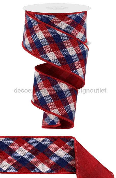 2.5’’X10Yd Diag Woven Check/Pg Fused Red/White/Navy Rgx0113A1 Ribbon