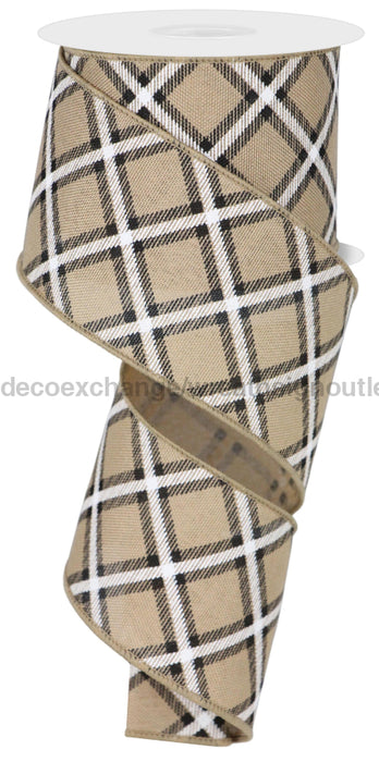 2.5’X10Yd Diagonal Dash Check/Faux Ryl Beige/Black/White Rge156101