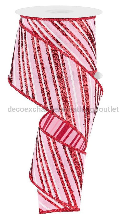 2.5’’X10Yd Diagonal Lines Lt Pink/Red/White Rge18534F Ribbon