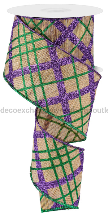 2.5’’X10Yd Diagonal Plaid On Metallic Mardi Gras Rgf1001 Ribbon