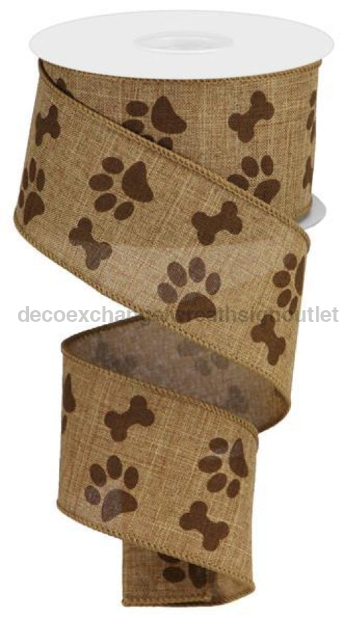 2.5"X10Yd Dog Bone/Paw Print On Royal Tan/Dark Brown RGA1047JP - DecoExchange