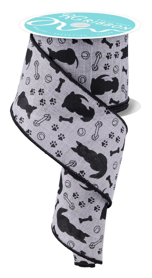 2.5"X10Yd Dog Silhouettes Lt Grey/Black RGF153110 - DecoExchange
