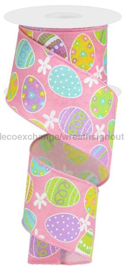 2.5"X10Yd Easter Eggs On Royal Lt Pink/Soft Yllw/Grn/Lav RGA1657W2 - DecoExchange