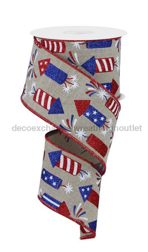 2.5’’X10Yd Firecrackers Natural/Red/White/Blue RGE120018 Ribbon
