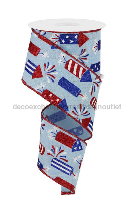 2.5’’X10Yd Firecrackers Pale Blue/Red/White/Blue RGE120014 Ribbon