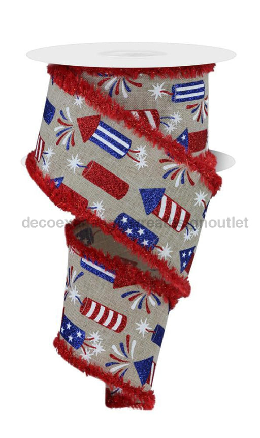 2.5’’X10Yd Firecrackers/Tinsel Natural/Red/White/Blue RGA868918 ribbon