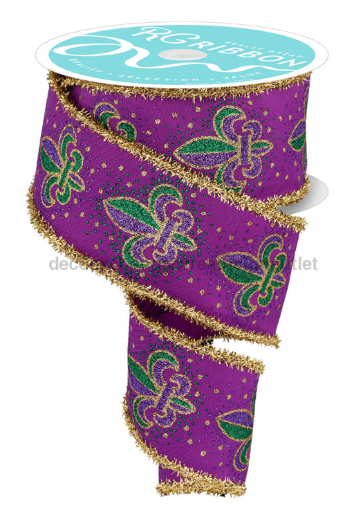 2.5’’X10Yd Fleur De Lis/Tinsel Purple/Mardi Gras Rgc801523 Ribbon