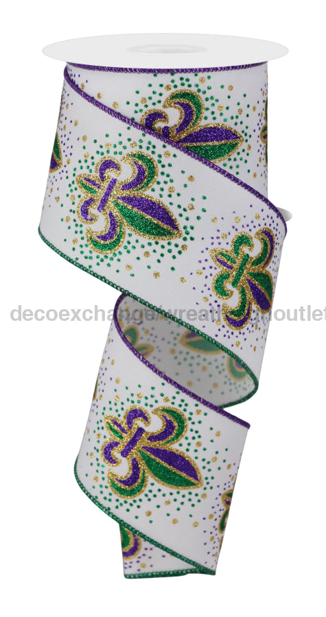 2.5’’X10Yd Fleur De Lis White/Mardi Gras Rge170127 Ribbon