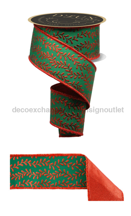 2.5’’X10Yd Foil Leaf Garland/Fused Emerald/Red LX314658 Ribbon