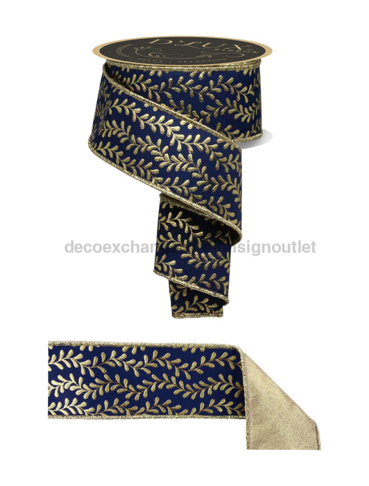 2.5’’X10Yd Foil Leaf Garland/Fused Navy Blue/Gold LX3142WA Ribbon