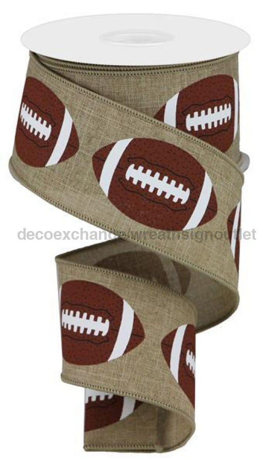 2.5X10Yd Footballs On Royal Light Beige/Brown/White Rga136901 Ribbon