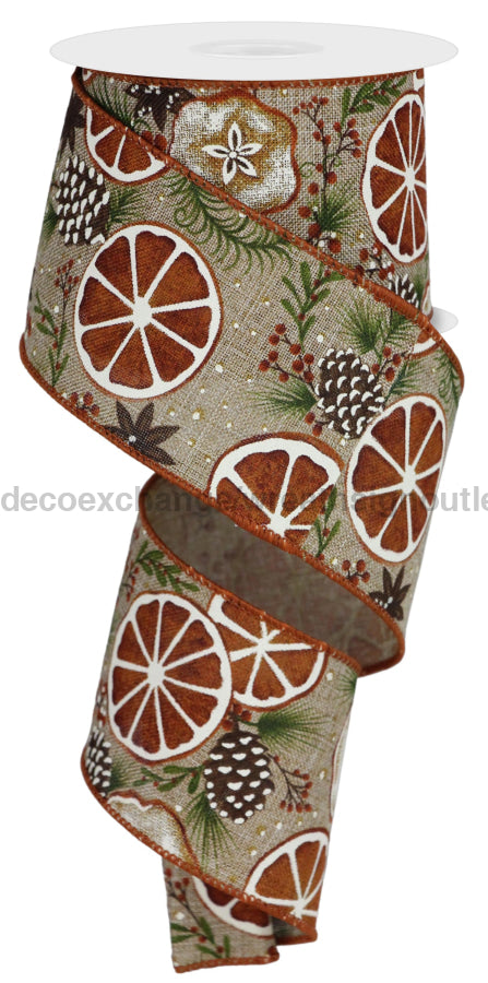2.5’’X10Yd Fruit Slice/Pine Cones/Royal Light Beige/Multi RGE1384 Ribbon