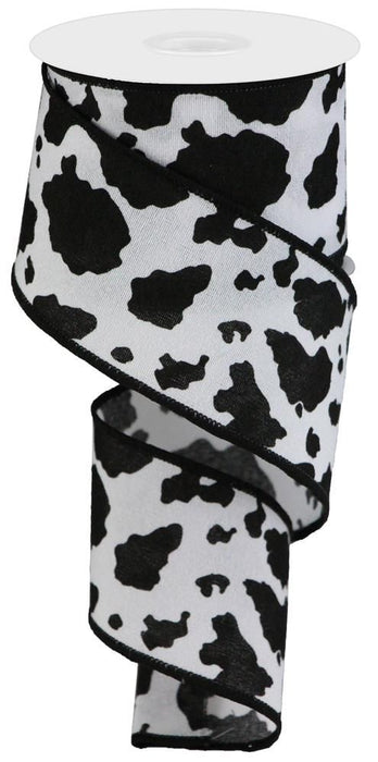 2.5"X10Yd Fuzzy Cow Print White/Black RGB137702 - DecoExchange
