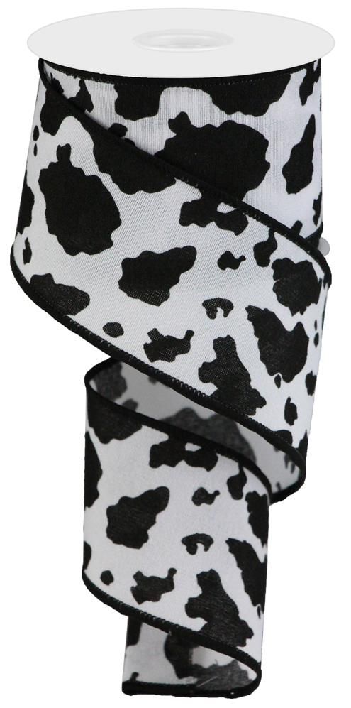 2.5"X10Yd Fuzzy Cow Print White/Black RGB137702 - DecoExchange