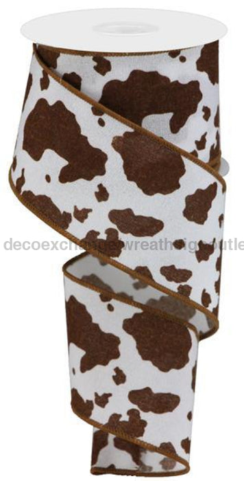 2.5X10Yd Fuzzy Cow Print White/Brown Rgb137704 Ribbon
