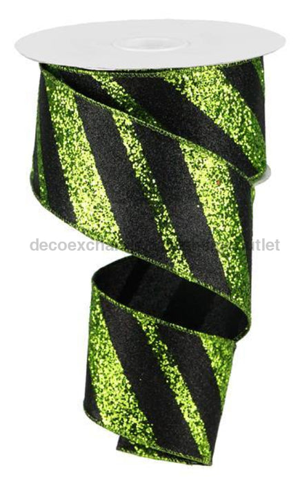 2.5"X10Yd Giant Diagonal Lines Black/Lime Green RGA1295YT - DecoExchange