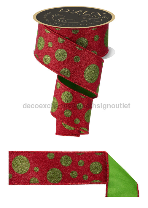 2.5’’X10Yd Giant Multi Polka Dots/Fused Red/Lime/Fresh Green LX323624 Ribbon