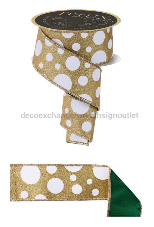 2.5’’X10Yd Giant Multi Polka Dots/Fused White/Gold/Emerald LX323906 Ribbon
