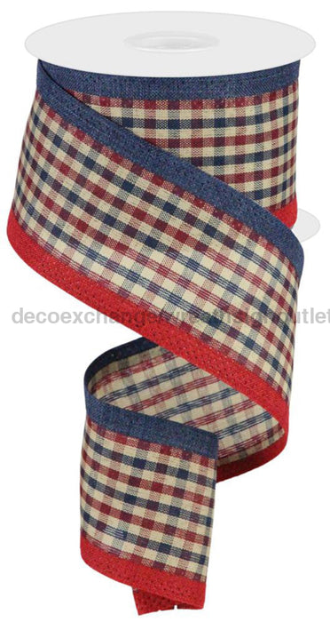 2.5’X10Yd Gingham/Royal Navy/Burgundy/Beige Rga80352E Ribbon