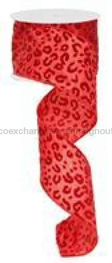 2.5"X10YD GLITTER ANIMAL PRINT Red/Burgundy Ribbon RZ0145 - DecoExchange