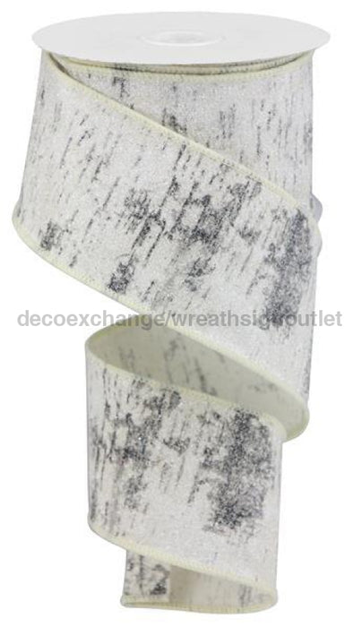 2.5"X10Yd Glitter Birch Bark On Cotton Off White/White/Blk/Grey RGA15671R - DecoExchange