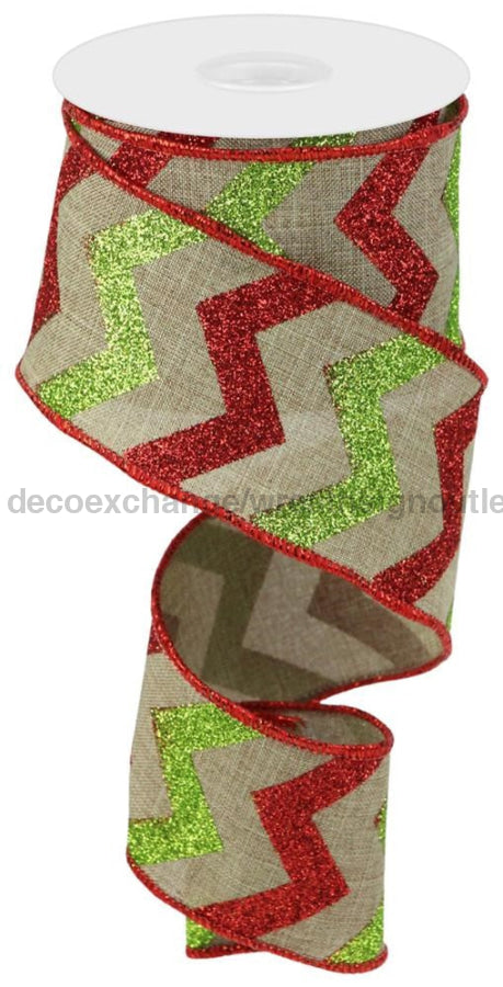 2.5’X10Yd Glitter Chevron On Royal Beige/Red/Lime Rgc123601