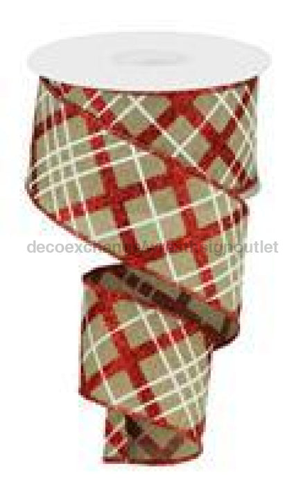 2.5"X10Yd Glitter Diagonal Plaid/Royal Lt Beige/Red/White RGA124801 - DecoExchange