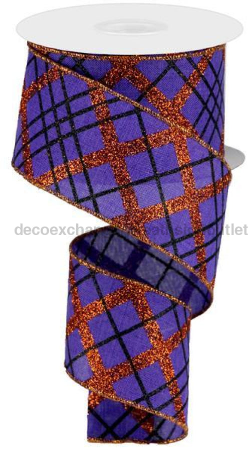 2.5"X10Yd Glitter Diagonal Plaid/Royal Purple/Orange/Black RGA1223M2 - DecoExchange