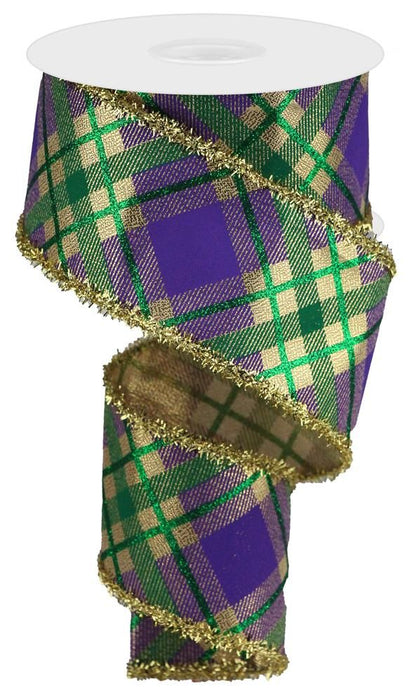 2.5"X10Yd Glitter Plaid Metallic/Tinsel Mardi Gras RG0818408 - DecoExchange