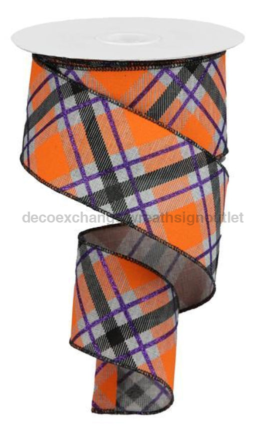 2.5"X10Yd Glitter Plaid On Royal Lt Grey/Purple/Orange RGA120210 - DecoExchange®