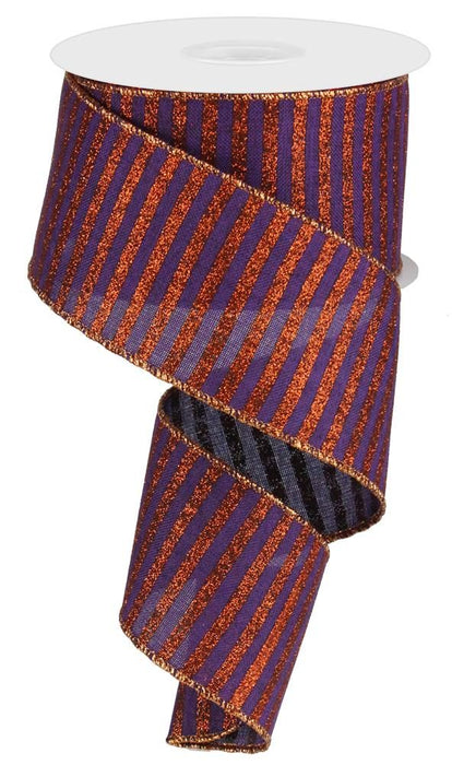 2.5"X10Yd Glitter Stripe On Royal Purple/Bright Orange RG0169523 - DecoExchange