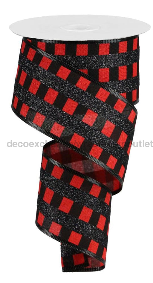 2.5’’X10Yd Glitter Stripes On Royal Red/Black Rg882724 Ribbon