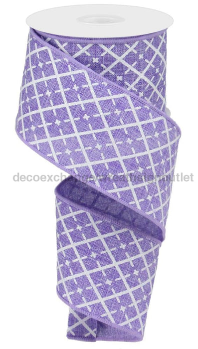 2.5’’X10Yd Glittered Argyle On Royal Lavender/White/Silver RG0190213 Ribbon