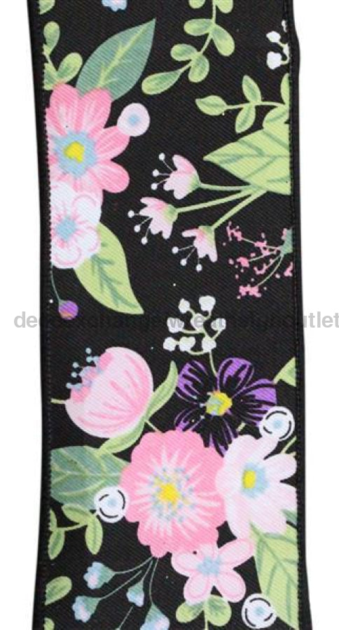 2.5"X10Yd Graphic Florals Black/Pink/Blue/Wht/Grn RGE113302 - DecoExchange