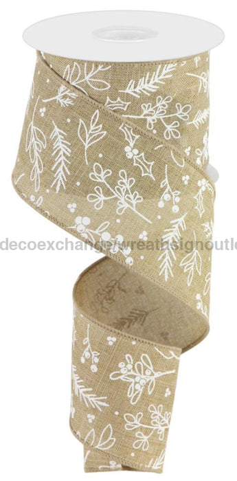 2.5’X10Yd Hand Drawn Winter Greenery Lt Beige/White Rgc1721Cj