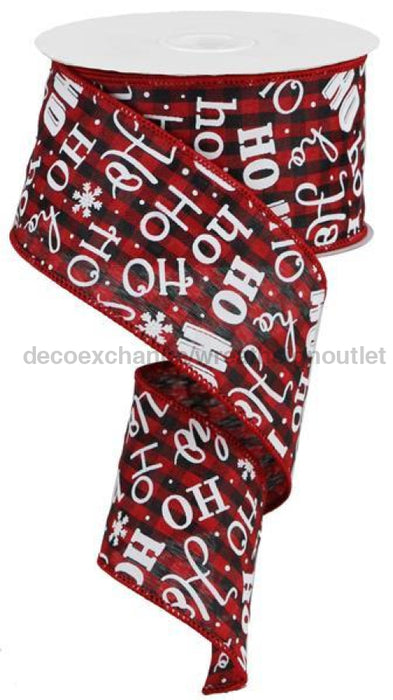 2.5"X10Yd Ho Ho Ho On Gingham Check Red/Black/White RGA1976MA - DecoExchange