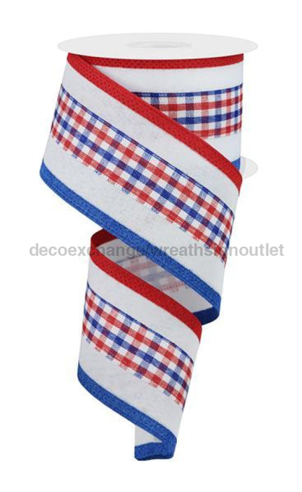 2.5X10Yd 2-In-1 Gingham Check/Royal Red/White/Blue Rga8671A1 Ribbon