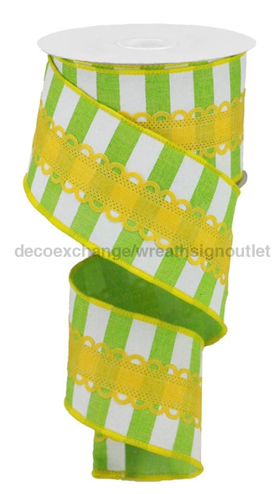 2.5’’X10Yd 2-In-1 Lace/Horizontal Stripe Lime Green/White Rg08091Ww Ribbon