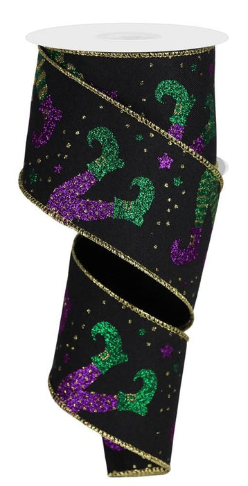 2.5"X10Yd Jester Legs Black/Mardi Gras RGE146402 - DecoExchange