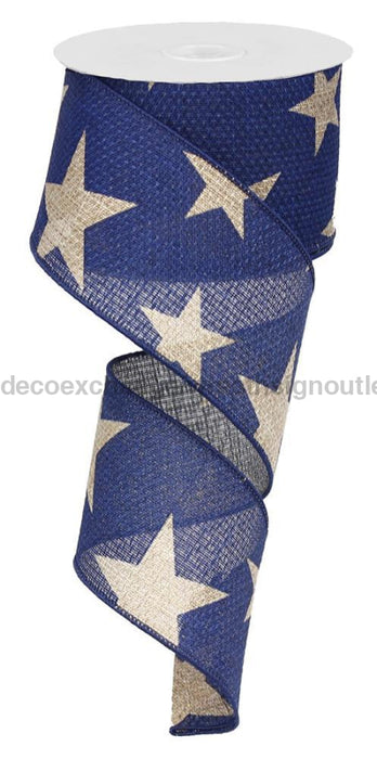 2.5’’X10Yd Large Stars On Cross Royal Beige/Navy RG01269K6 Ribbon