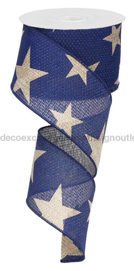 2.5’’X10Yd Large Stars On Cross Royal Beige/Navy RG01269K6 Ribbon