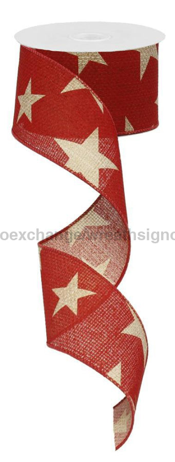 2.5’’X10Yd Large Stars On Cross Royal Beige/Red RG01269C5 Ribbon