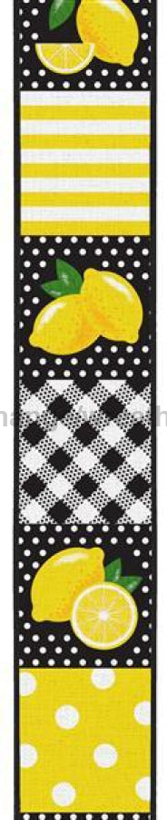 2.5"X10Yd Lemon Block Pattern White/Yellow/Black RGC1263 - DecoExchange