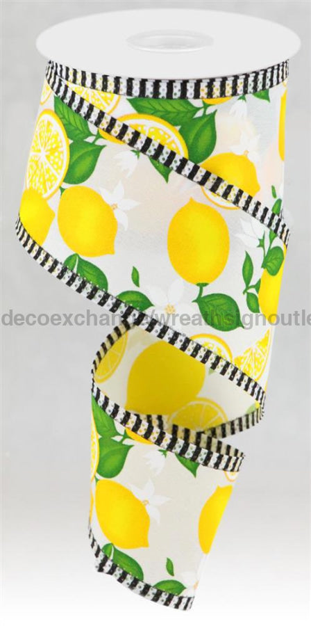 2.5’’X10Yd Lemon W/Leaves/Flowers/Stripe White/Yllw/Grn Rga821527 Ribbon