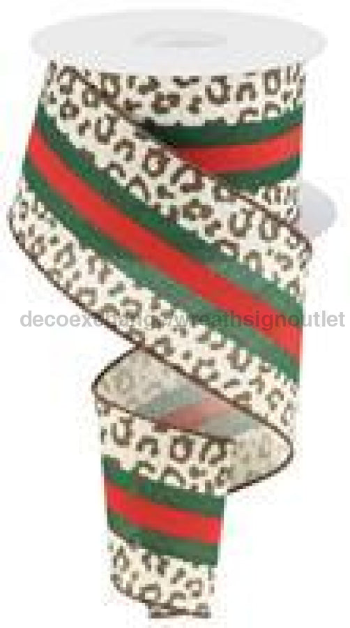2.5"X10Yd Leopard/Ctr Stripes/Royal Cream/Red/Emerald/Brown RGC1856C2 - DecoExchange