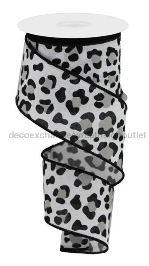 2.5"X10Yd Leopard Print/Faux Ryl White/Black/Grey RGB139502 - DecoExchange