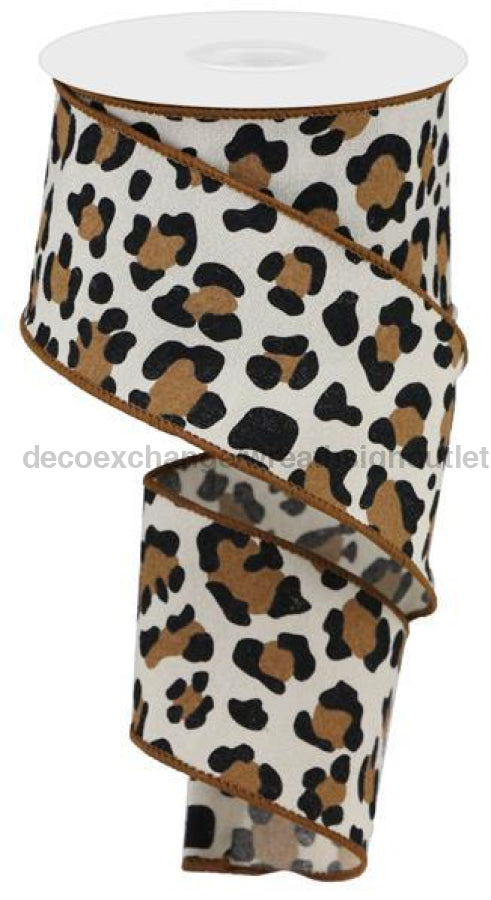2.5"X10Yd Leopard Print/Fuzzy Fabric Natural/Black/Brown RGB140718 - DecoExchange