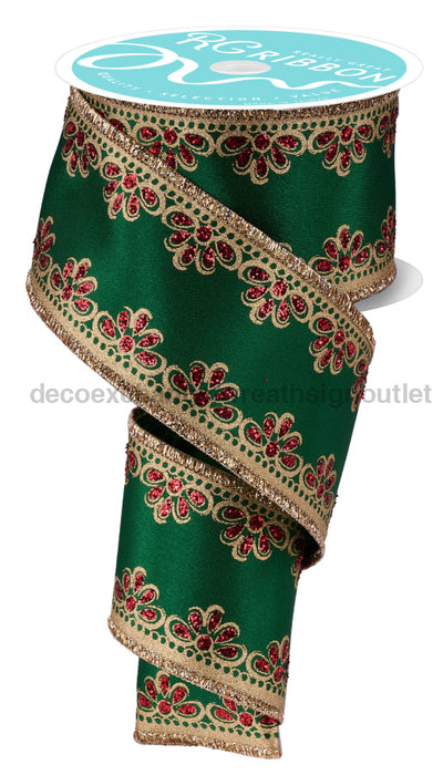 2.5’’X10Yd Lux Scallop Trim Emerald Green/Gold/Red RGH10357R Ribbon