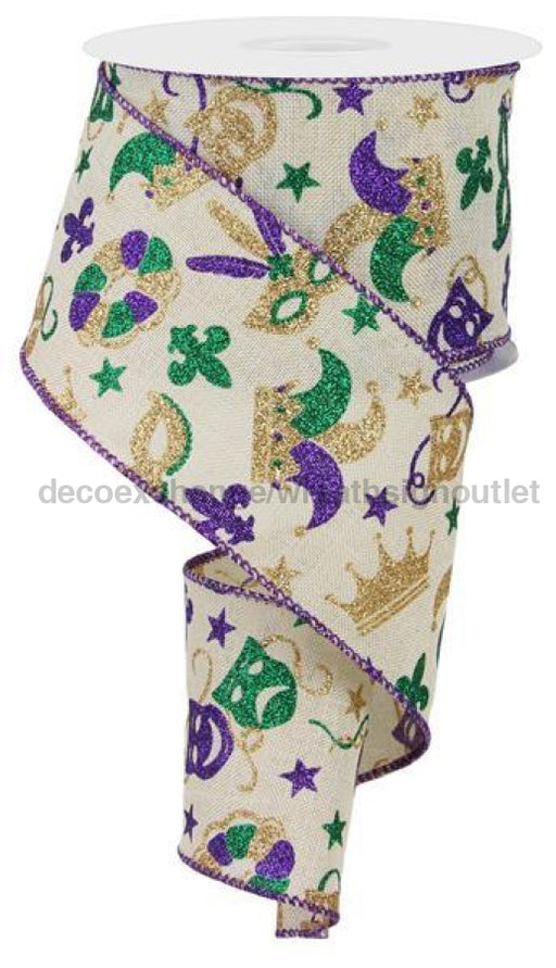 2.5X10Yd Mardi Gras Pattern Cream/Mardi Rge1244C2 Ribbon