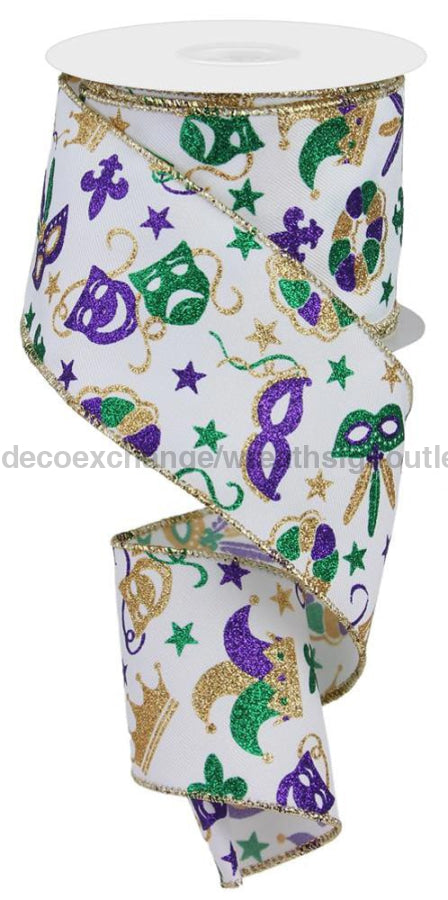 2.5’X10Yd Mardi Gras Pattern White/Mardi Rge124427 Ribbon